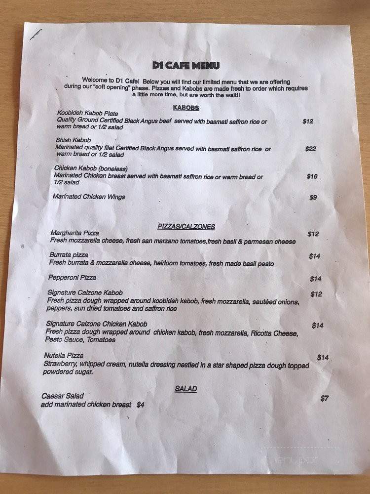 D1 Cafe - Los Angeles, CA menu_pic