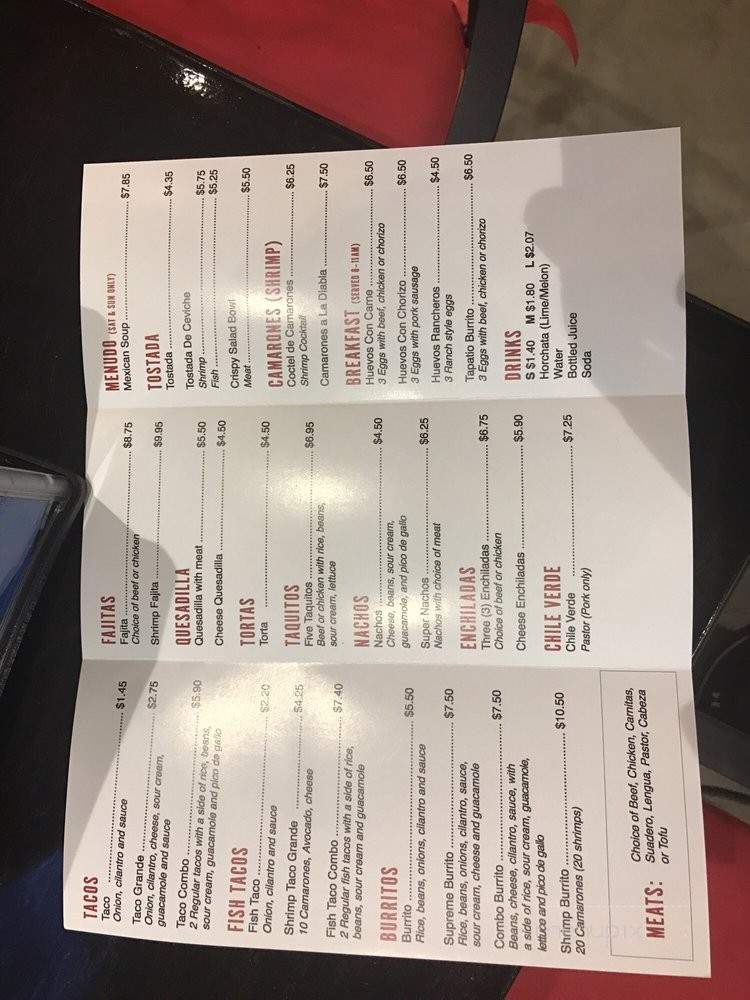 Taqueria Tapatio No. 2 - Los Angeles, CA menu_pic