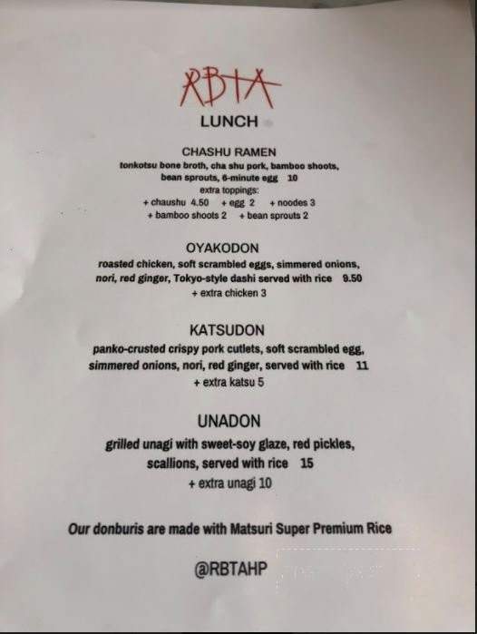 Rbta - Los Angeles, CA menu_pic