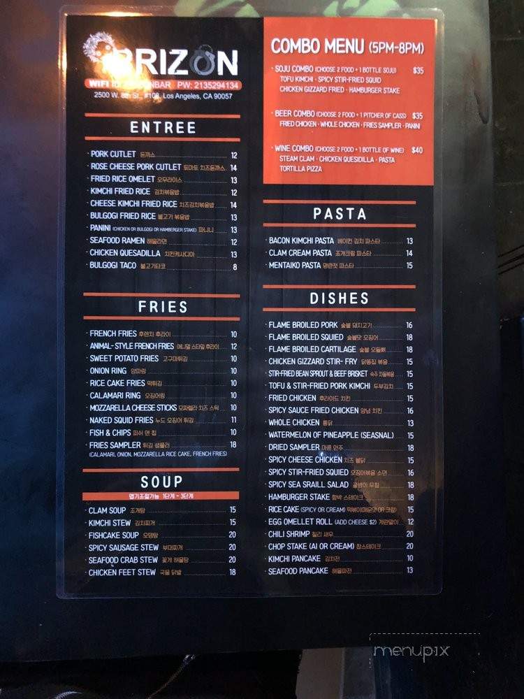 Prizon Bar - Los Angeles, CA menu_pic