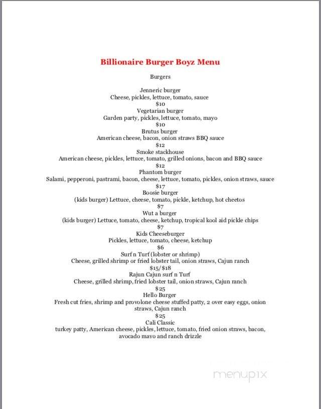Billionaire Burger Boyz - Los Angeles, CA menu_pic