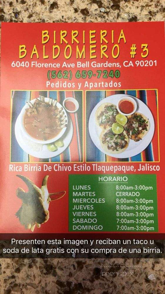 Birrieria Baldomero No 3 - Bell Gardens, CA menu_pic