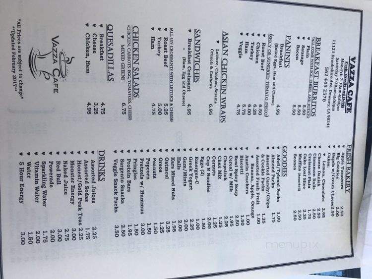 Vazza Cafe - Downey, CA menu_pic
