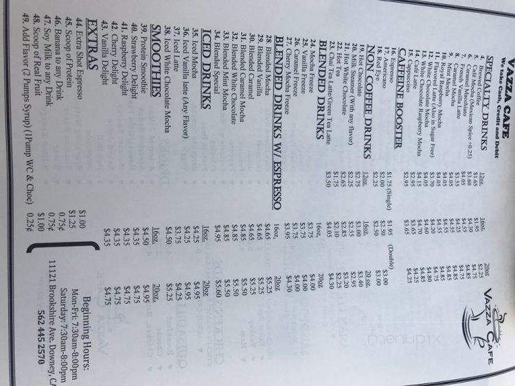 Vazza Cafe - Downey, CA menu_pic