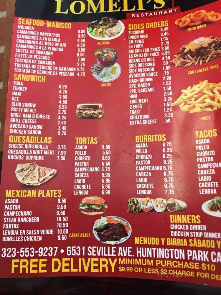 Lomeli's Restaurant - Huntington Park, CA menu_pic