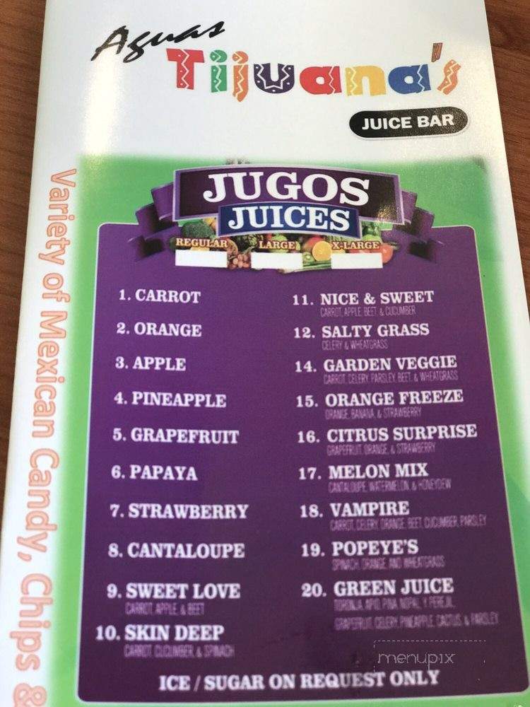 Aguas Tijuana's Juice Bar - Whittier, CA menu_pic