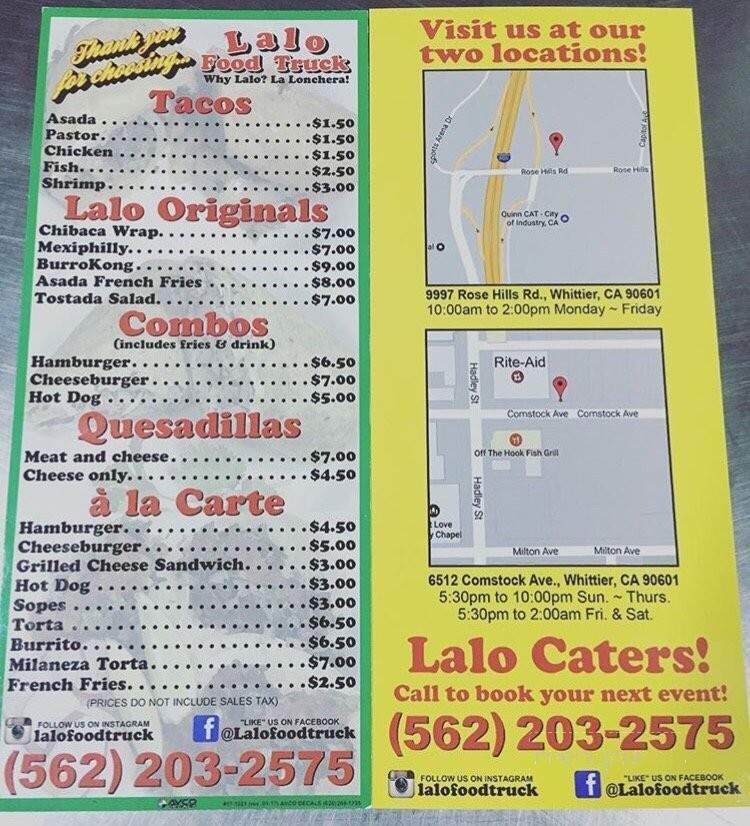 Lalo's Food Truck - Whittier, CA menu_pic