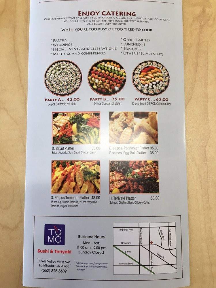 TOMO Sushi & Teriyaki - La Mirada, CA menu_pic