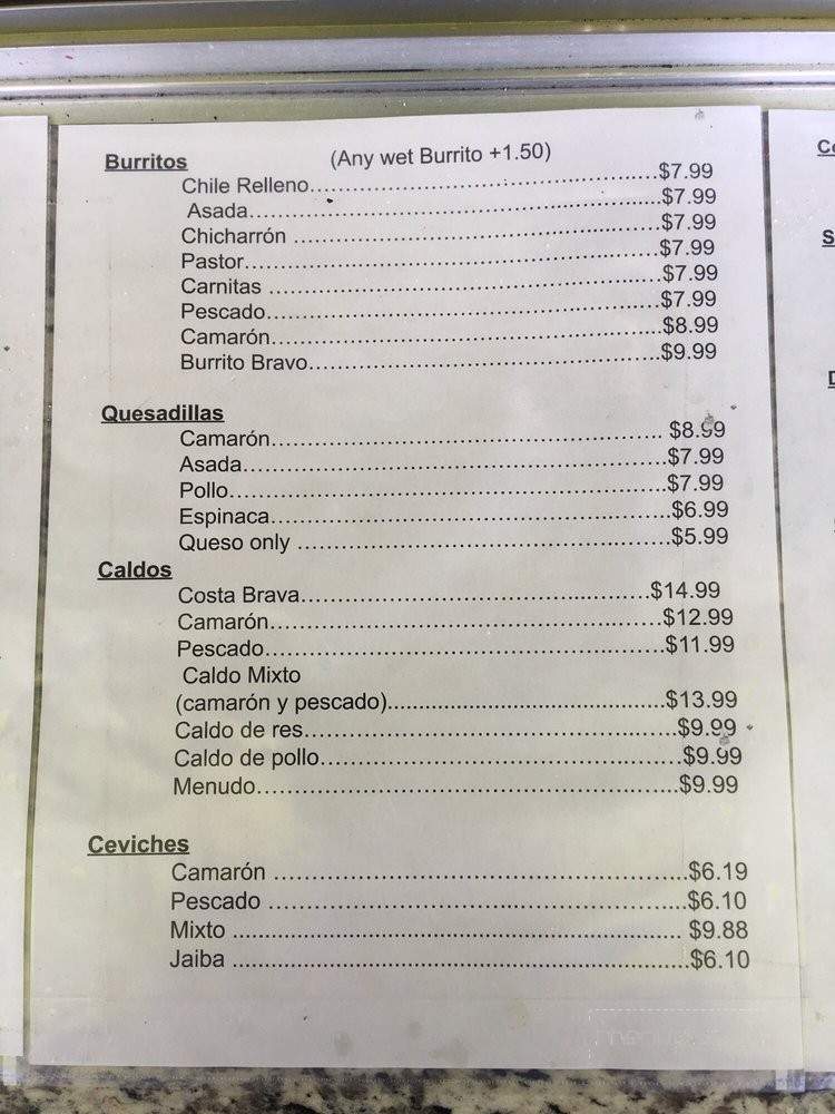 Costa Brava - Pico Rivera, CA menu_pic