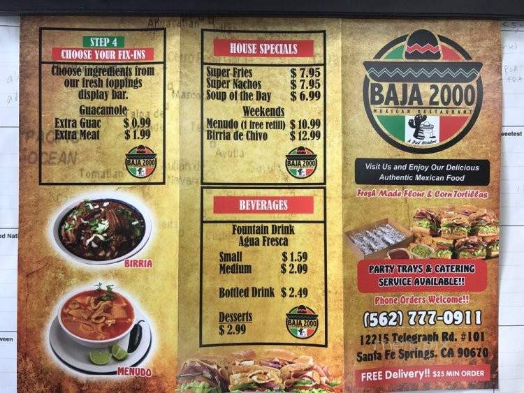 Baja 2000 - Santa Fe Springs, CA menu_pic