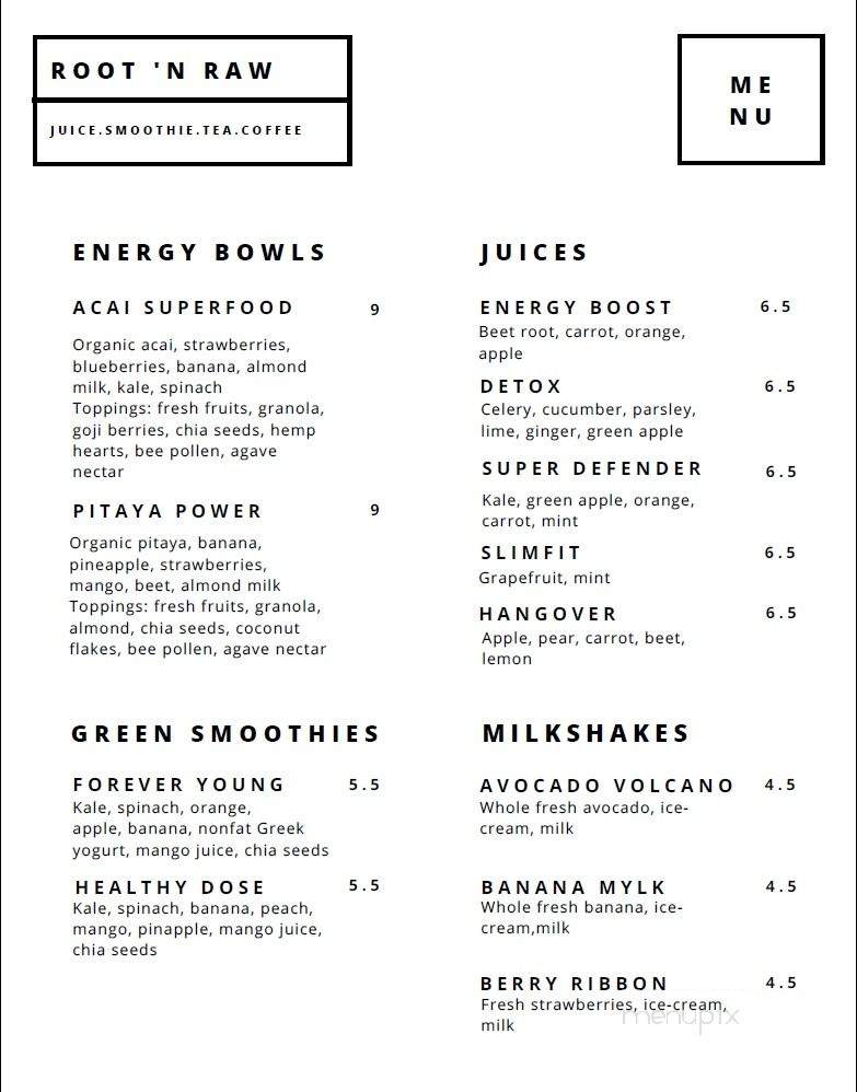 Root 'n Raw - Stanton, CA menu_pic