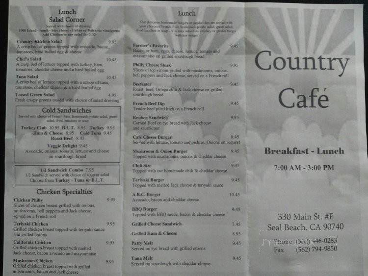 Country Cafe - Seal Beach, CA menu_pic