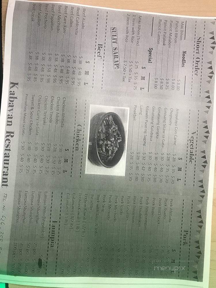 Kabayan Restaurant - Duarte, CA menu_pic