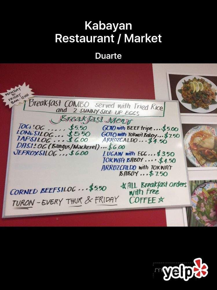 Kabayan Restaurant - Duarte, CA menu_pic