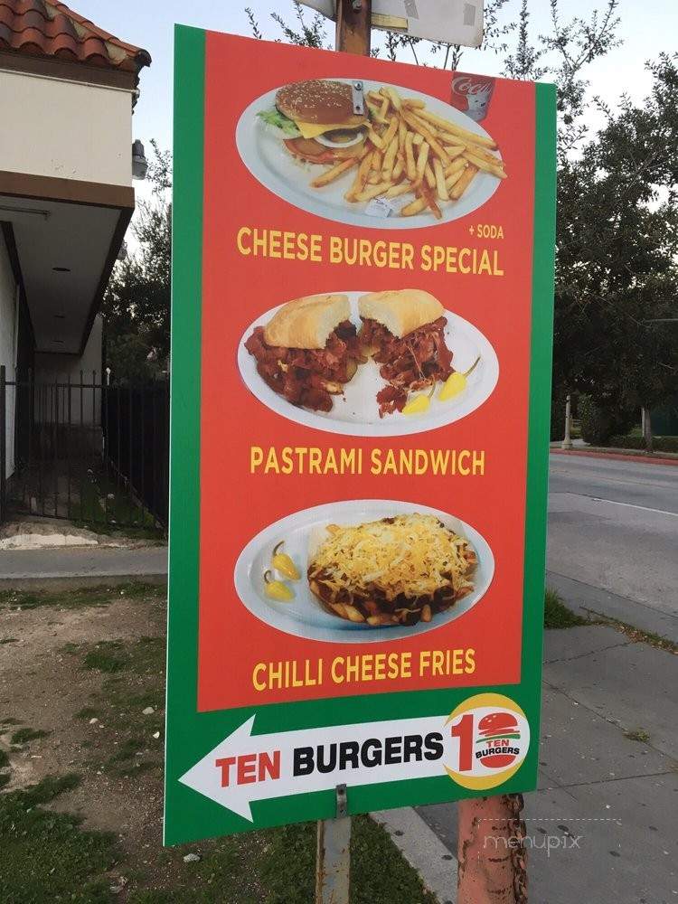Ten Burgers - Pasadena, CA menu_pic
