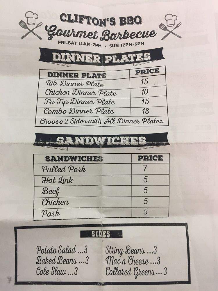 Cliffton BBQ - Pasadena, CA menu_pic