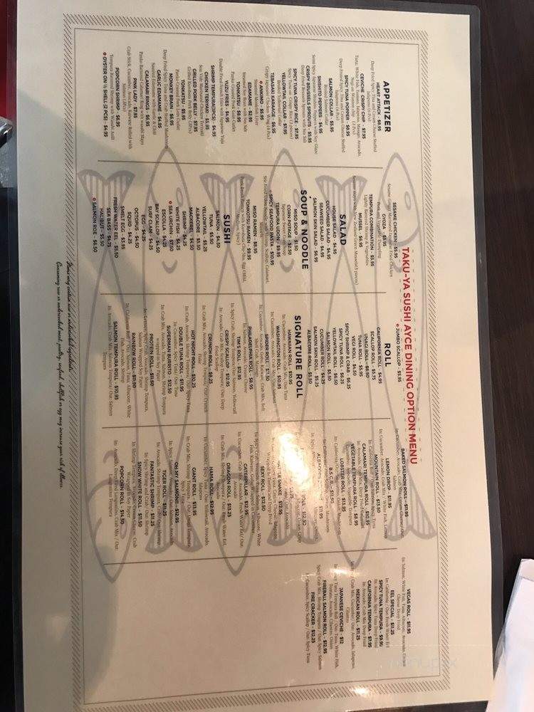 TAKU-YA Sushi - Glendale, CA menu_pic