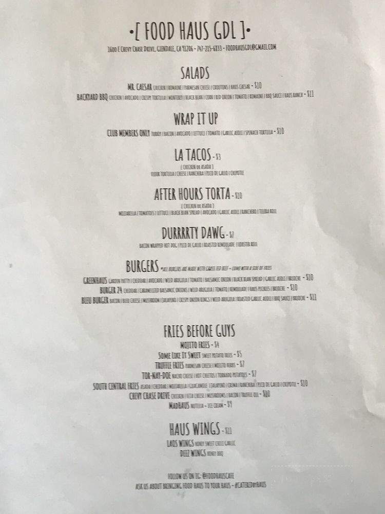 Food Haus Cafe - Glendale, CA menu_pic