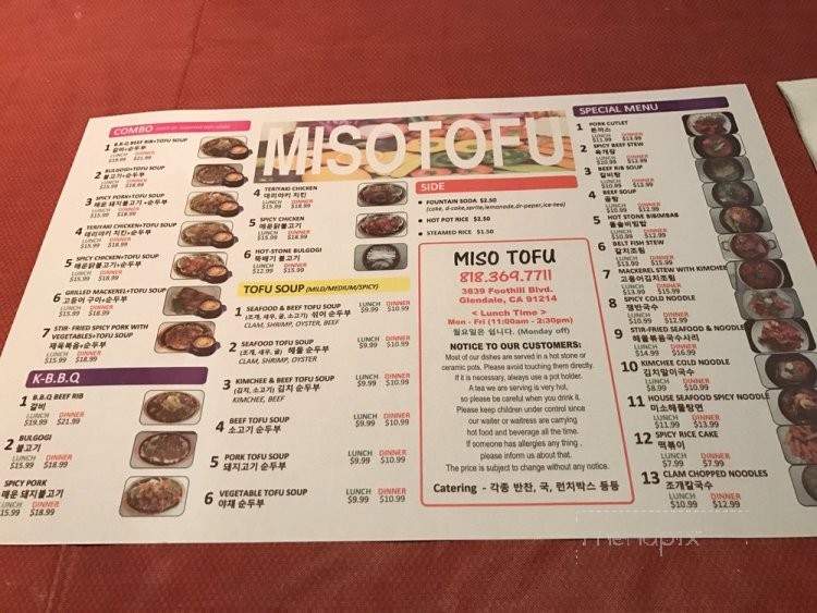 Miso Tofu BBQ - La Crescenta, CA menu_pic
