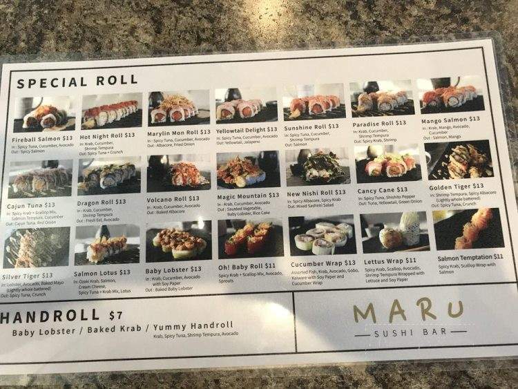 Maru Sushi Bar - Los Angeles, CA menu_pic