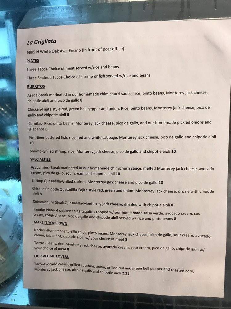 La Grigliata - Encino, CA menu_pic