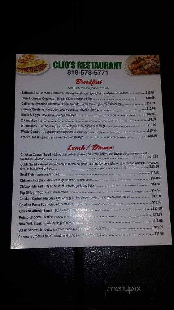 Clio's Restaurant - Los Angeles, CA menu_pic