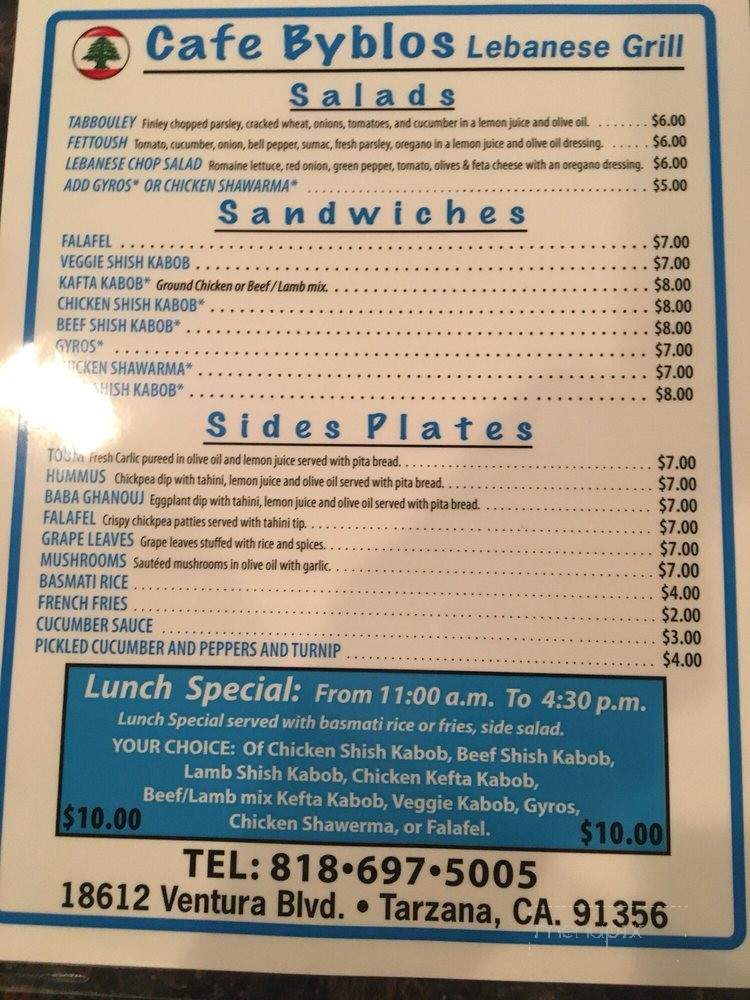 Cafe Byblos Lebanese Grill - Los Angeles, CA menu_pic