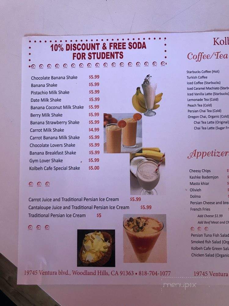 Kolbeh Cafe - Los Angeles, CA menu_pic