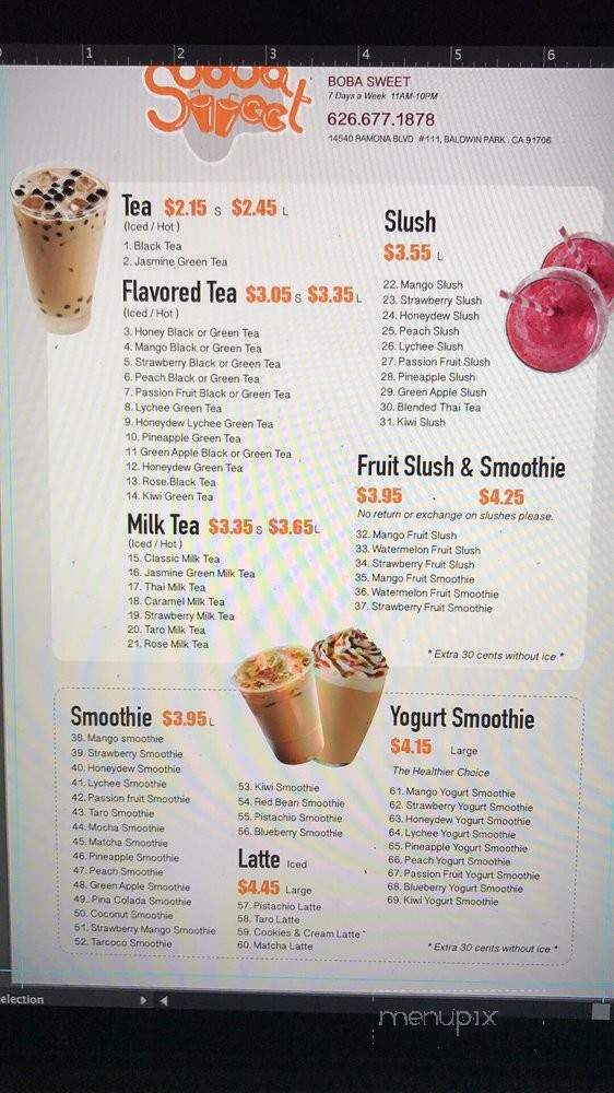 Boba Sweet - Baldwin Park, CA menu_pic