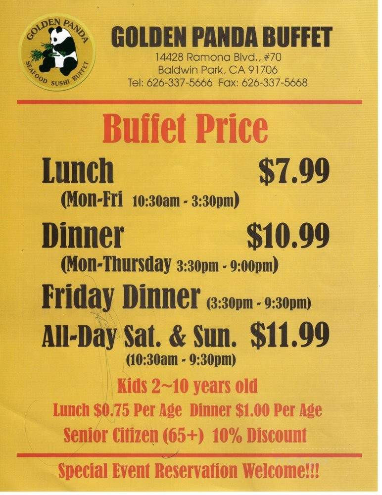 Golden Panda Buffet - Baldwin Park, CA menu_pic