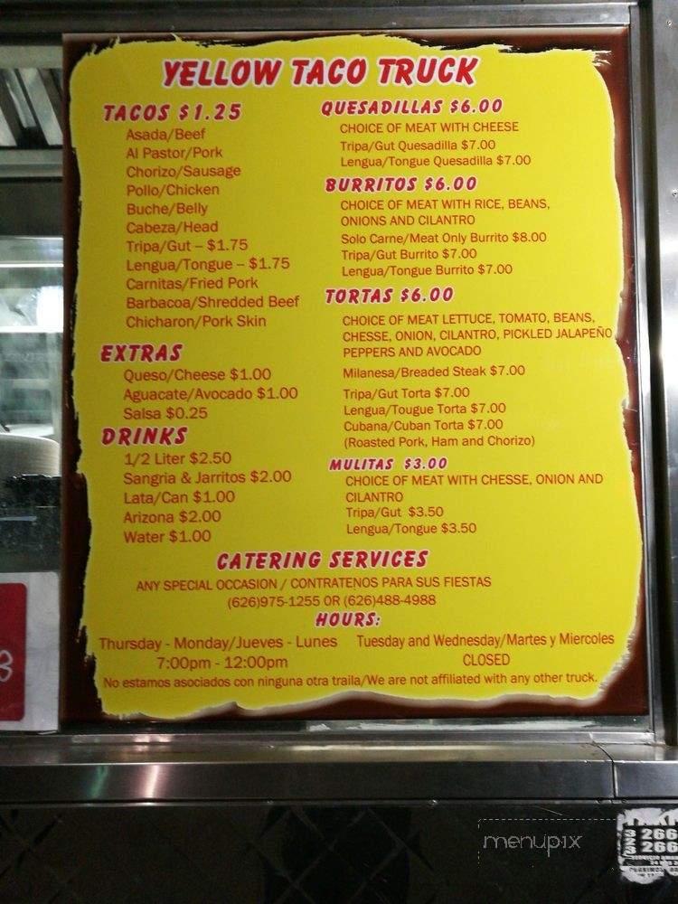 Yellow Taco Truck - Rowland Heights, CA menu_pic