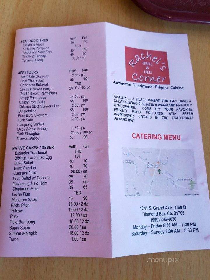 Rachel's Corner Grill & Deli - Diamond Bar, CA menu_pic