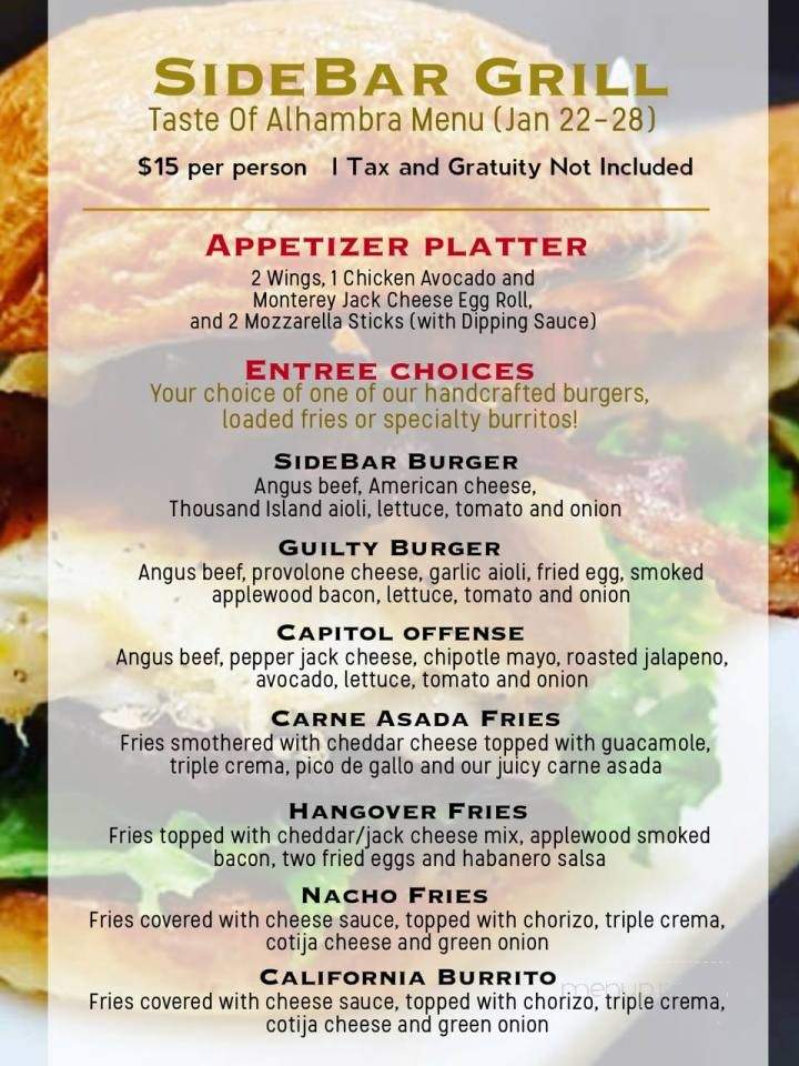 Sidebar Grill - Alhambra, CA menu_pic