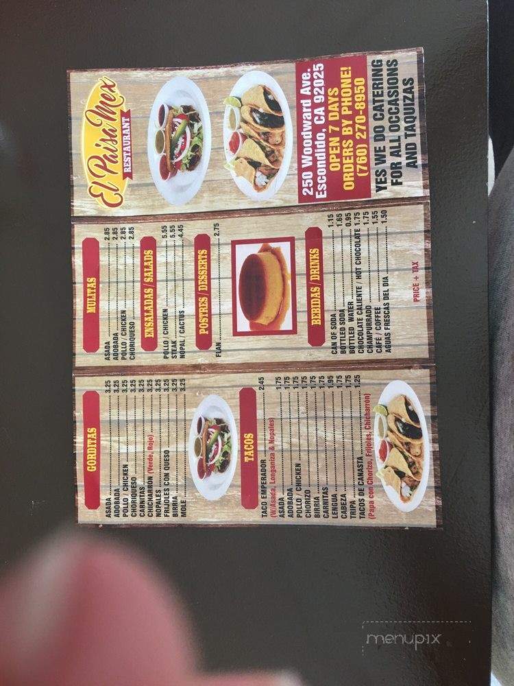 El Paisa Mex - Escondido, CA menu_pic