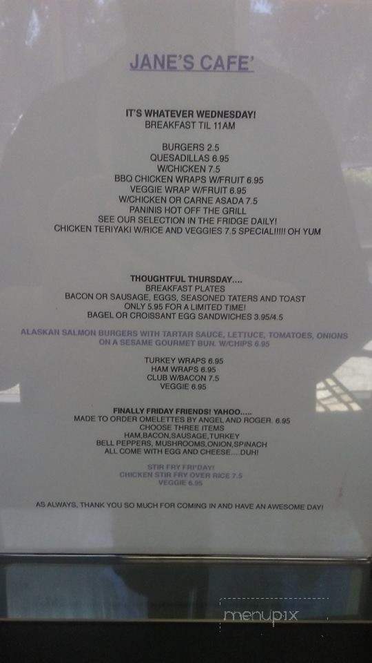 Jane's Cafe - San Diego, CA menu_pic