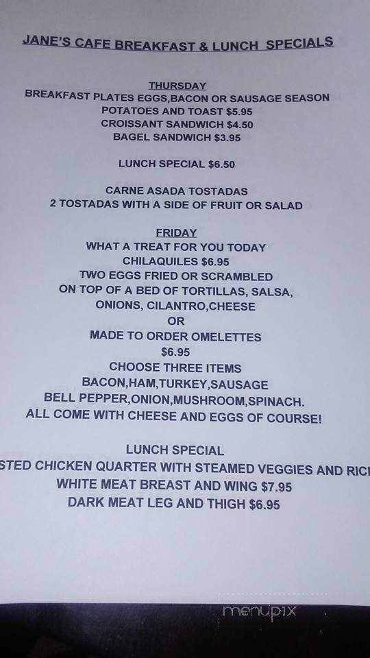 Jane's Cafe - San Diego, CA menu_pic
