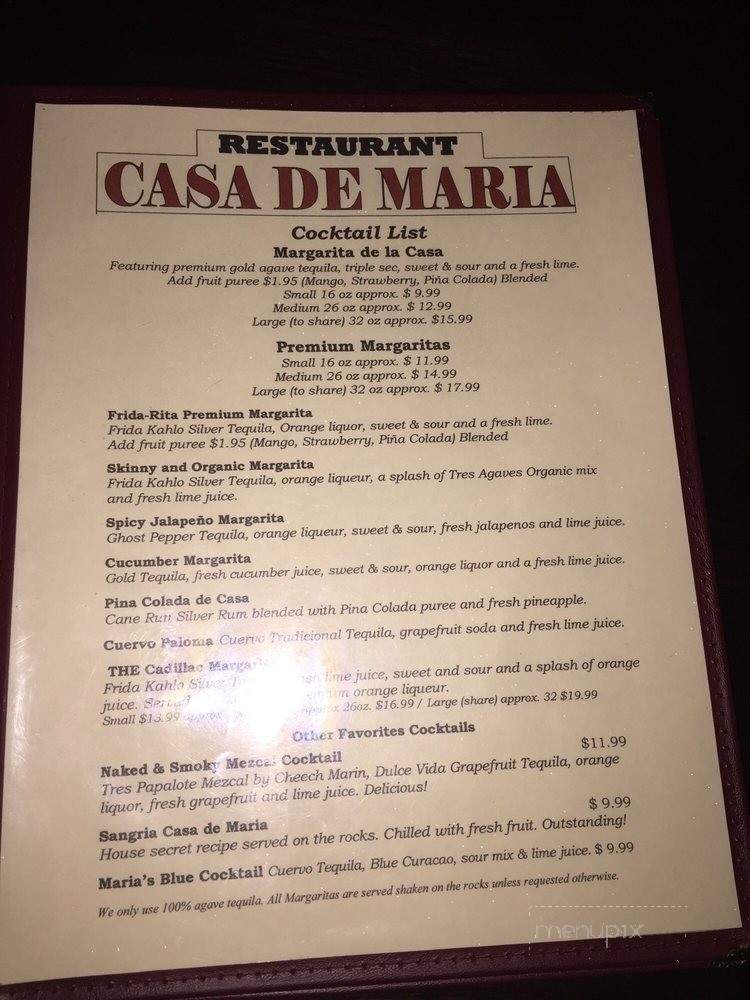 Casa de Maria - San Diego, CA menu_pic