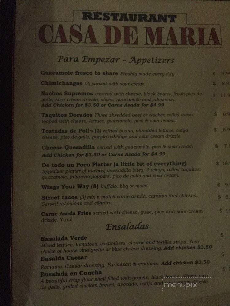 Casa de Maria - San Diego, CA menu_pic