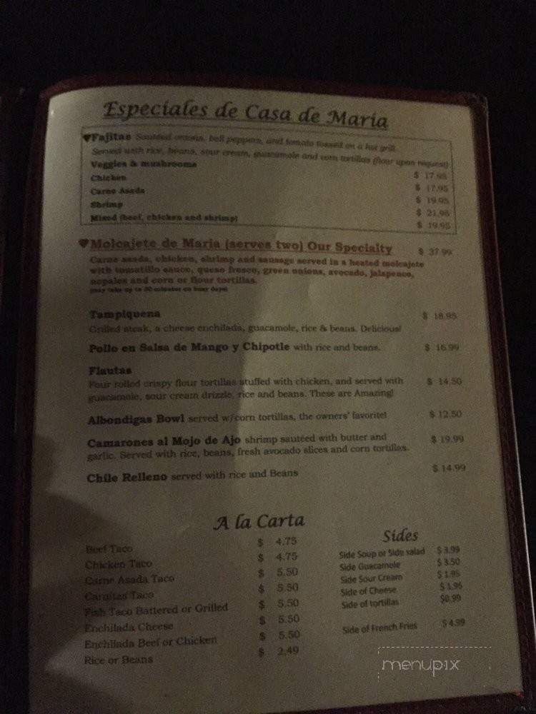 Casa de Maria - San Diego, CA menu_pic