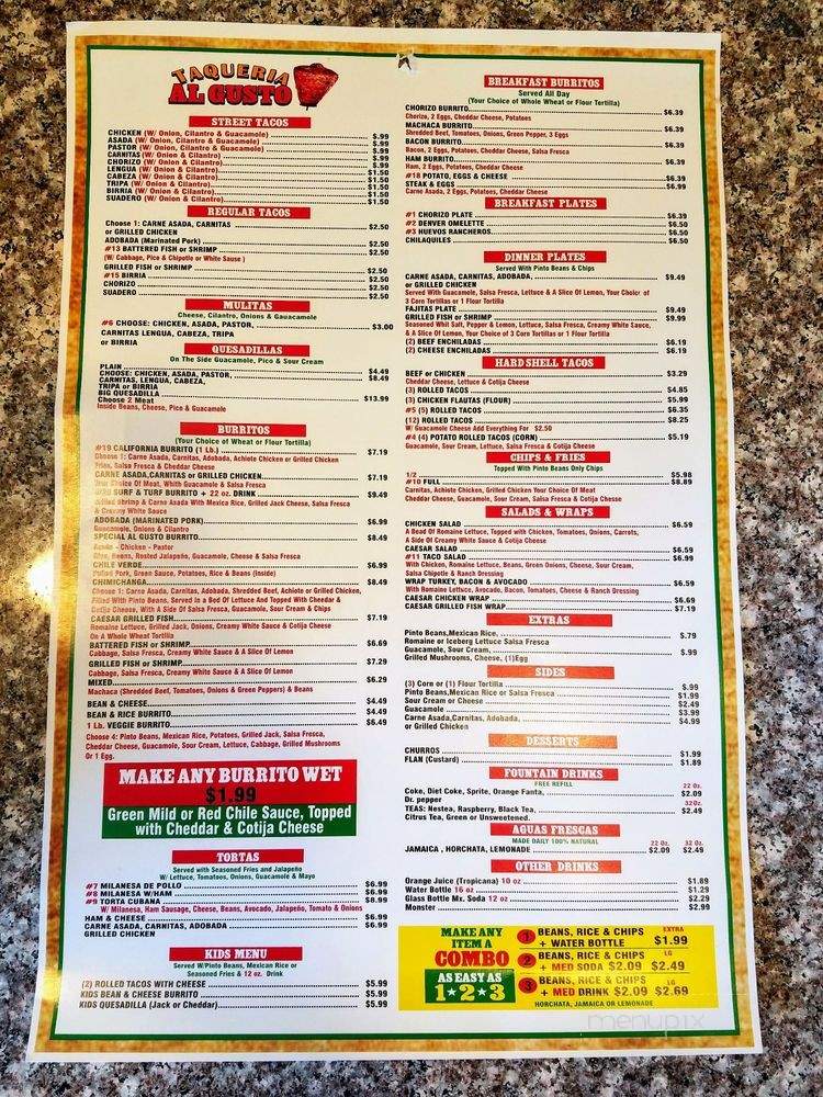 Taqueria Al Gusto - San Diego, CA menu_pic