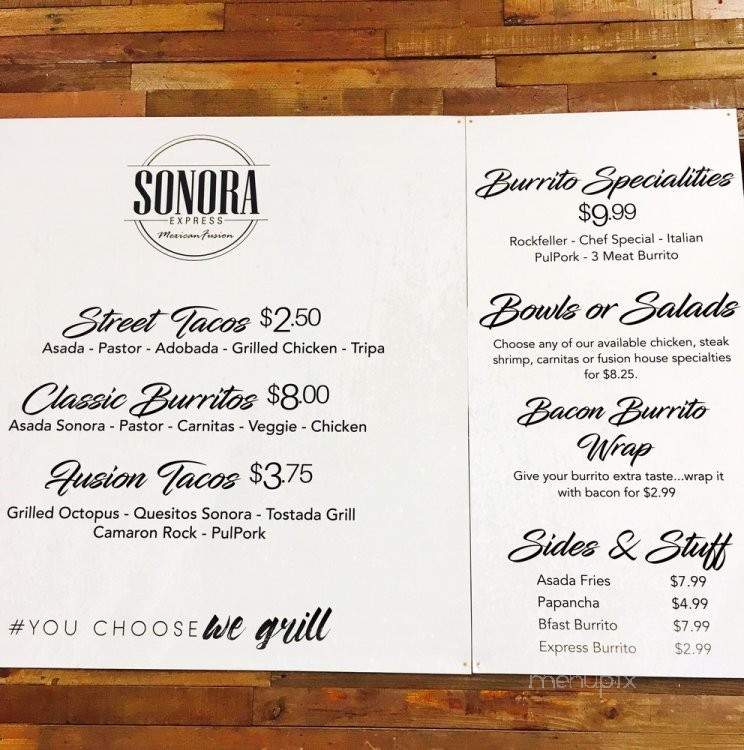 Sonora Express - San Diego, CA menu_pic