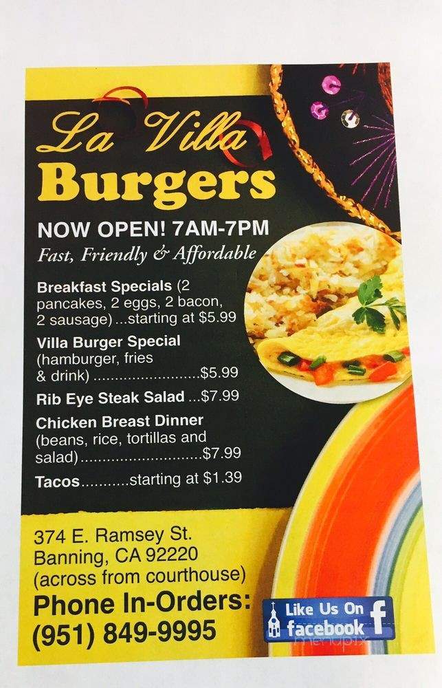 La Villa Burgers - Banning, CA menu_pic