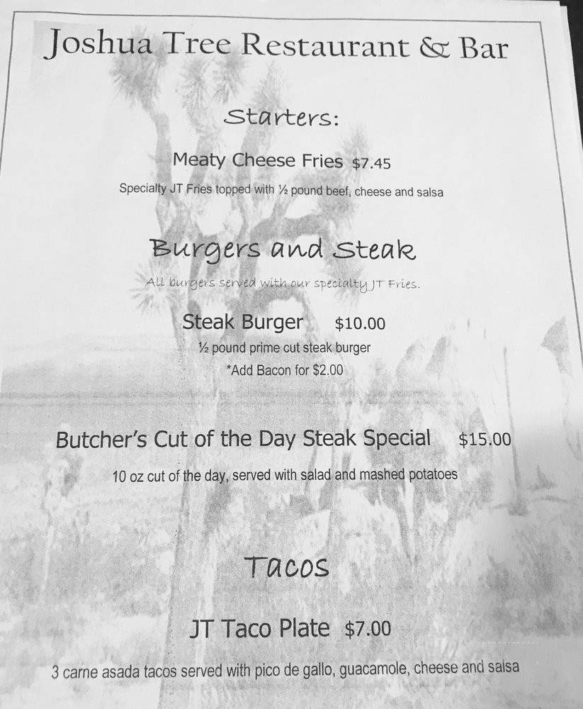 Joshua Tree Restaurant & Bar - Twentynine Palms, CA menu_pic