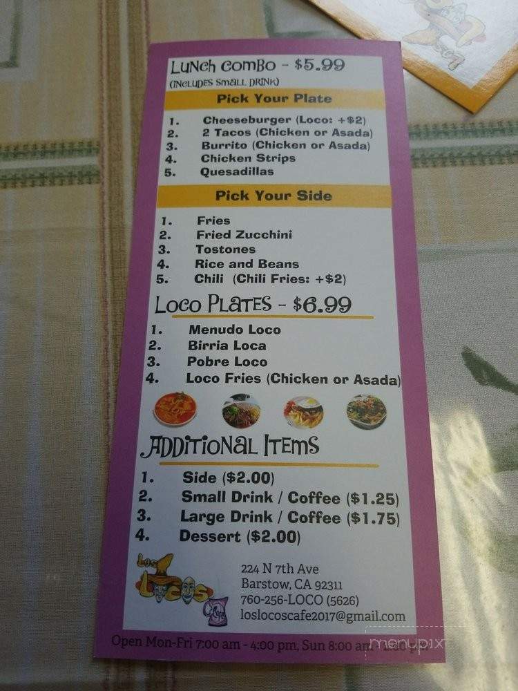 Los Locos Cafe - Barstow, CA menu_pic