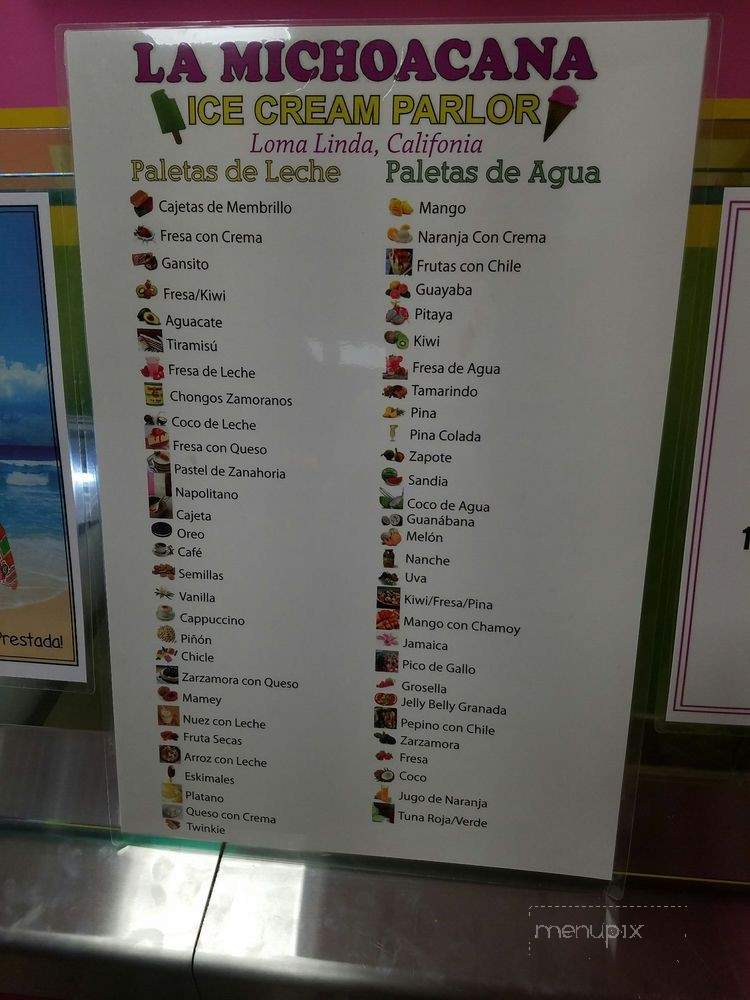 La Michoacana Ice Cream Parlor - Loma Linda, CA menu_pic