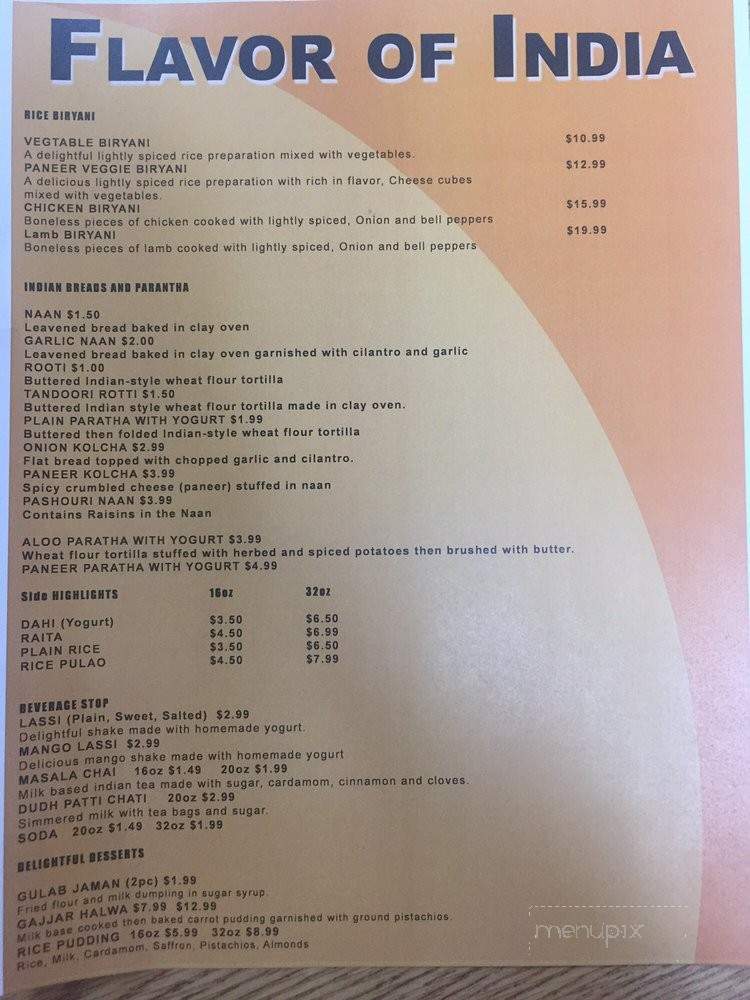 Flavor Of India - Needles, CA menu_pic