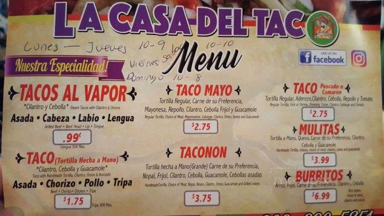 La Casa Del Taco - Rialto, CA menu_pic