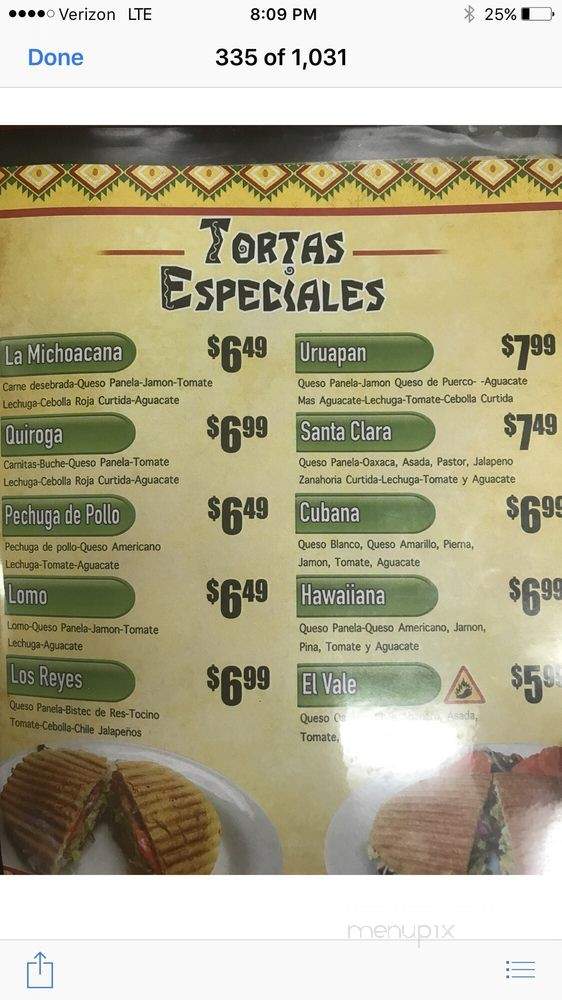 Tacos y Tortas Michoacan - Rialto, CA menu_pic