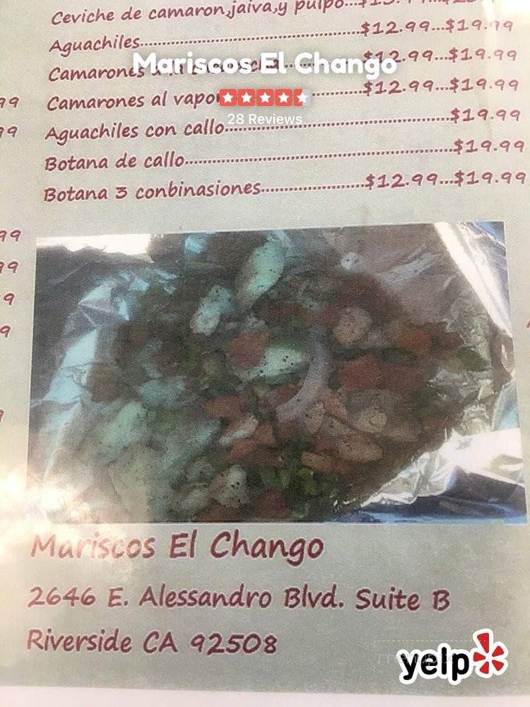 Mariscos El Chango - Riverside, CA menu_pic