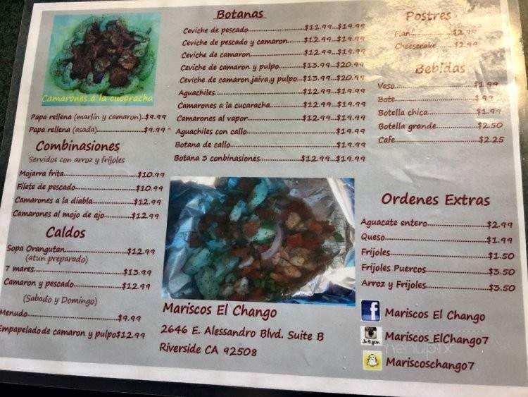Mariscos El Chango - Riverside, CA menu_pic
